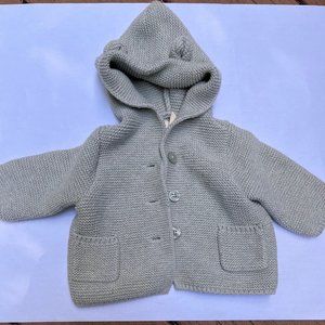 Gap Baby Bear Hooded Cardigan Sweater 0-3 months Gray & White Marl Button Up